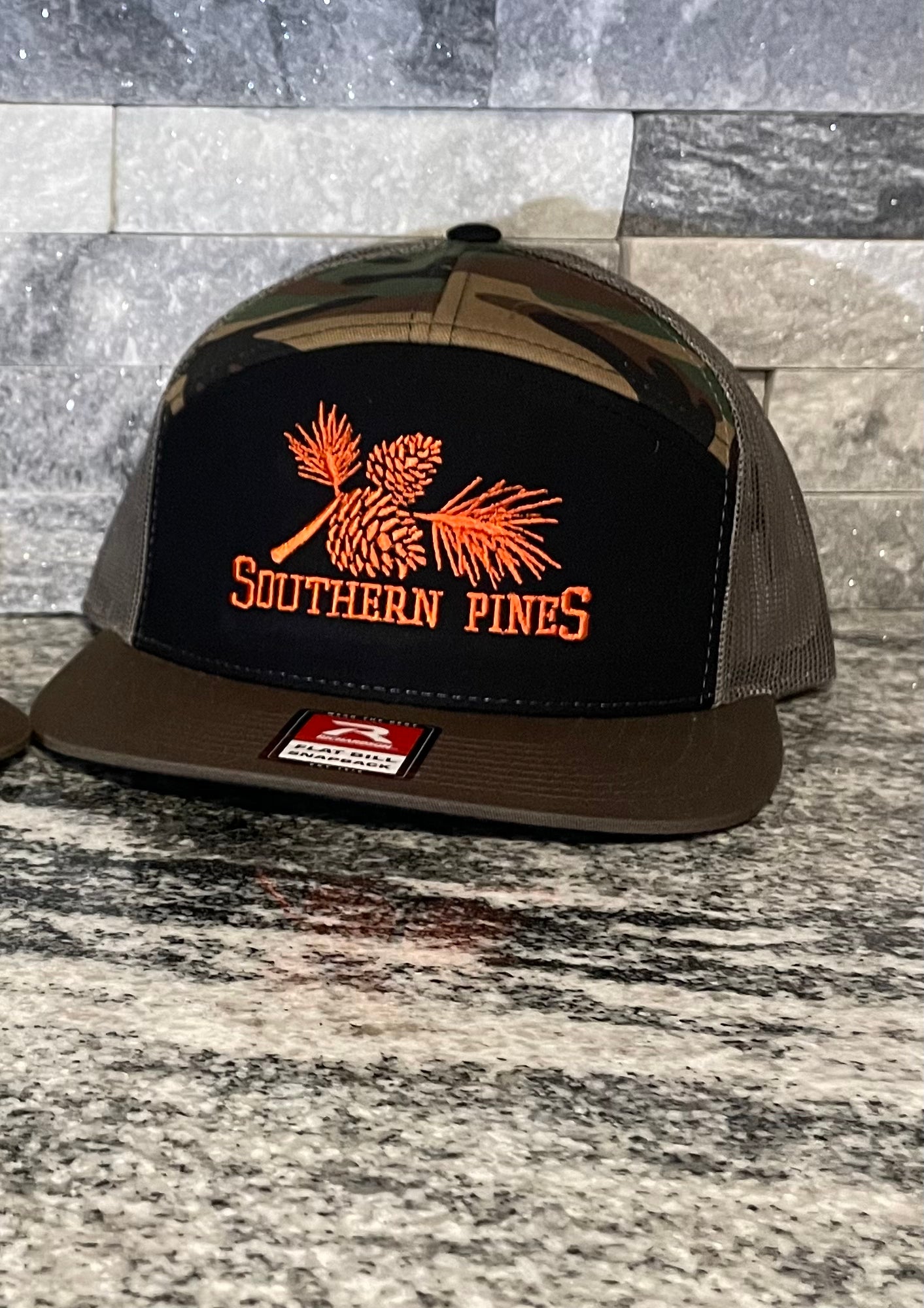 SP Orange/Camo/Black Flatbill Trucker