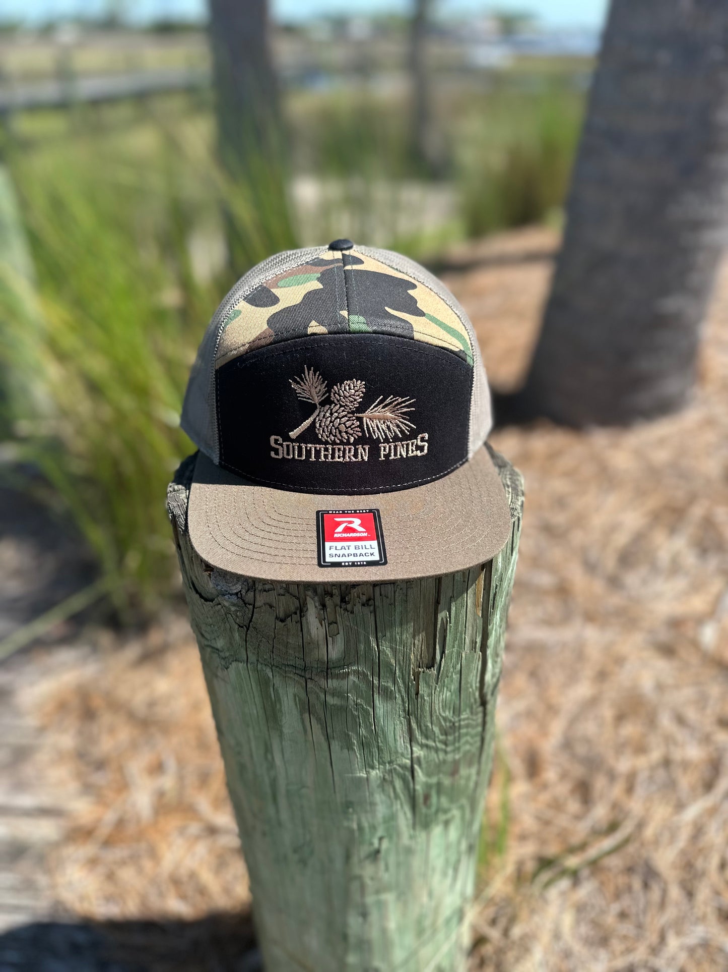 SP Tan/Black/Camo Flatbill Trucker